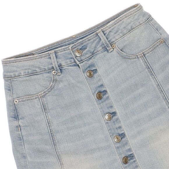 American Eagle Skirt Womens Size 4 Hi Rise A Line Button Light Blue Stretch W26 - Picture 2 of 7